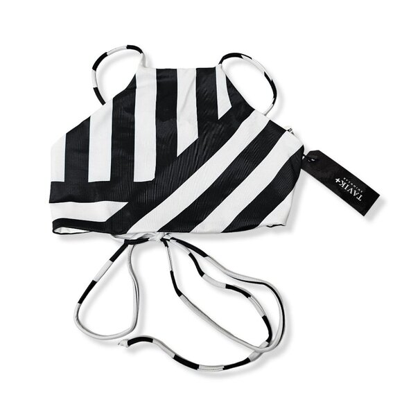 Tavik Size XS Black And White Stripe Cabana Ryan Sport Bikini Top Swim High Neck - Picture 2 of 6